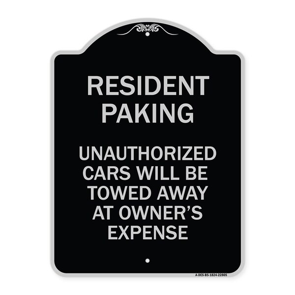 Signmission Tow Away Resident Parking Unauthorized Cars Will Be Towed Away at Owners Expense, BS-1824-22805 A-DES-BS-1824-22805 - main